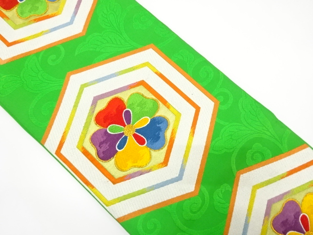 JAPANESE KIMONO / ANTIQUE FUKURO OBI / SILK / WOVEN KIKKO & FLOWER